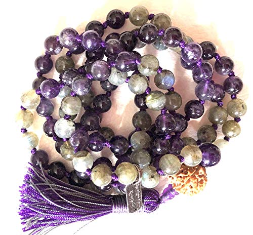 Amethyst & Labradorite Mala Necklace with Rudraksha | SOMA Collection