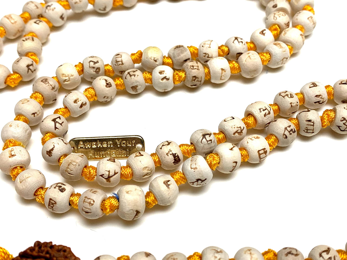 AWAKEN YOUR KUNDALINI Spiritual Harmony Tulsi Mala Necklace with 5 Mukhi Rudraksha - Cancerian Birthstone - Heart & Sacral Chakra Balance