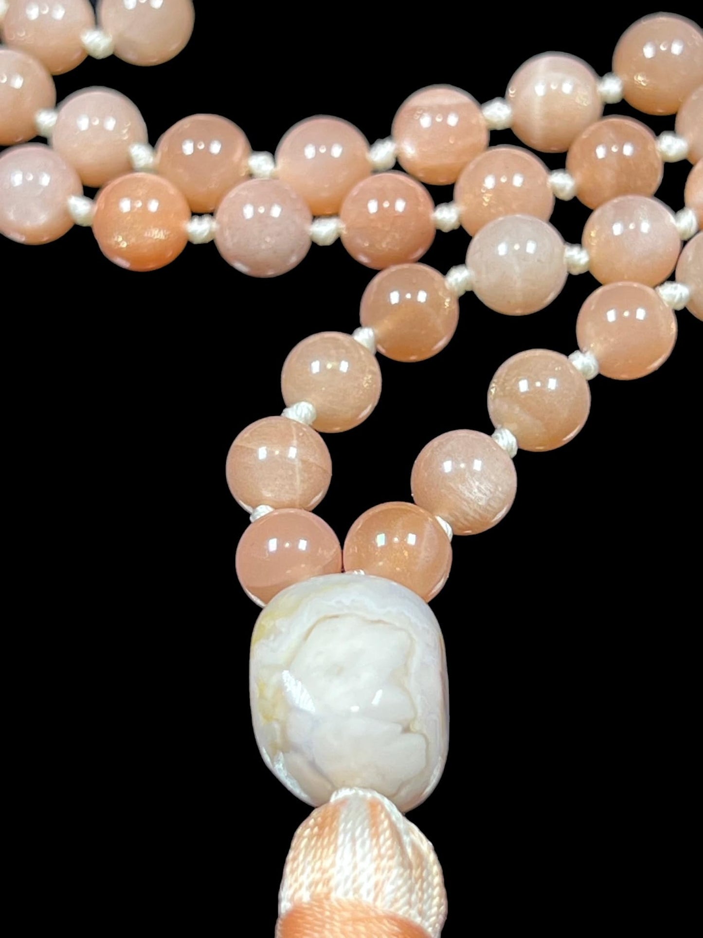 Peach Moonstone Mala Necklace w/Rose Quartz, 108 Beads, June Birthstone, Gemini Gemstone, Sacral Chakra - Nurture Your Soul