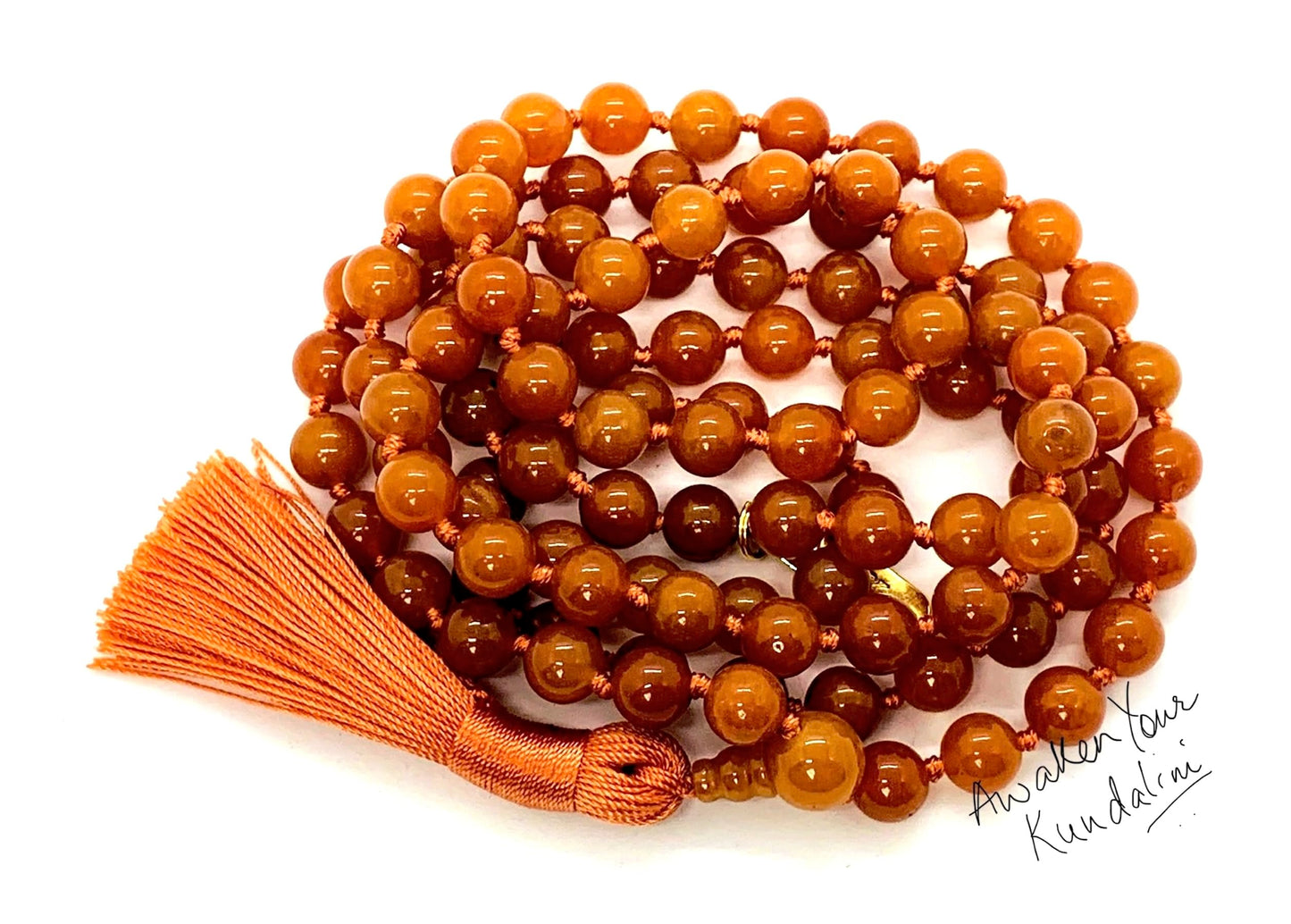 AERIS Orange Aventurine Mala Necklace | 108 Hand-Knotted Beads for Manifestation, Creativity & Confidence | Solar Plexus Chakra | August Birthstone Alternative | Handmade in USA