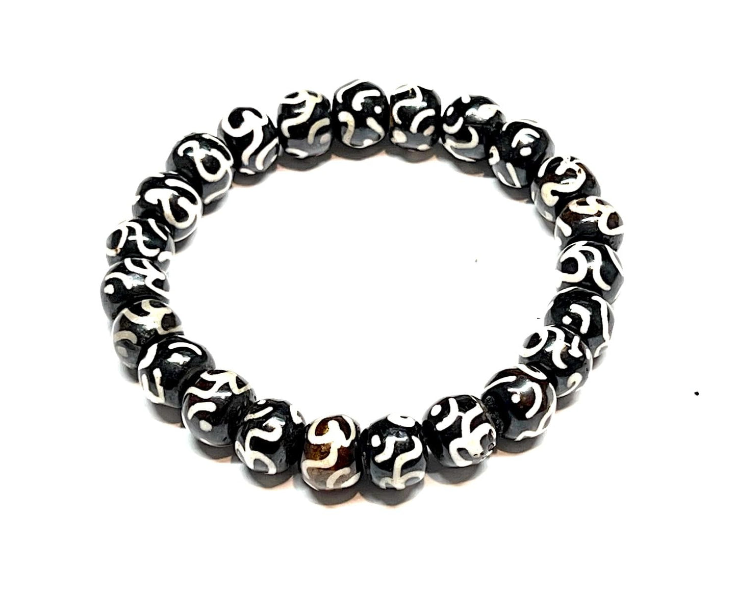 AWAKEN YOUR KUNDALINI Yak Bone Stretch Bracelet, 10mm Beads w/Om, Sagittarius Sun Sign, Crown Chakra