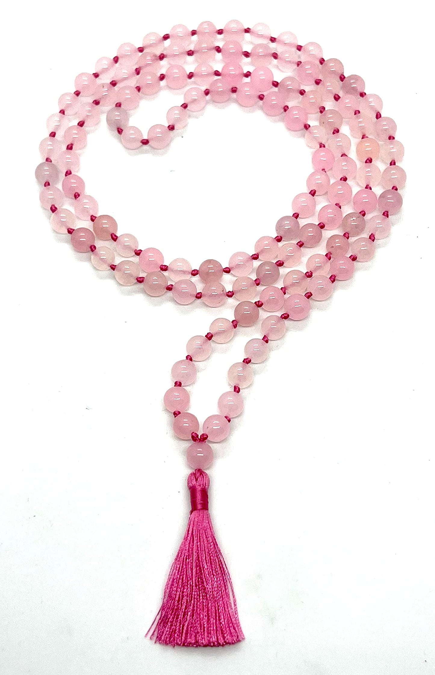 Hand-Knotted Pink Jade Mala Necklace (8mm Beads) - Embrace Love & Harmony: Heart Chakra Balancing - Cancer & Libra Birthstone
