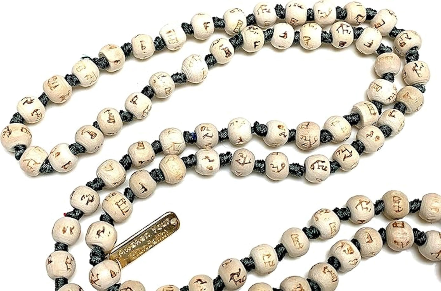 Tulsi Mala Beads Necklace w/ 5 Mukhi Rudraksha – 8mm Beads with "Ram" Inscription – Root Chakra & Aries Birthstone – Meditation Jewelry