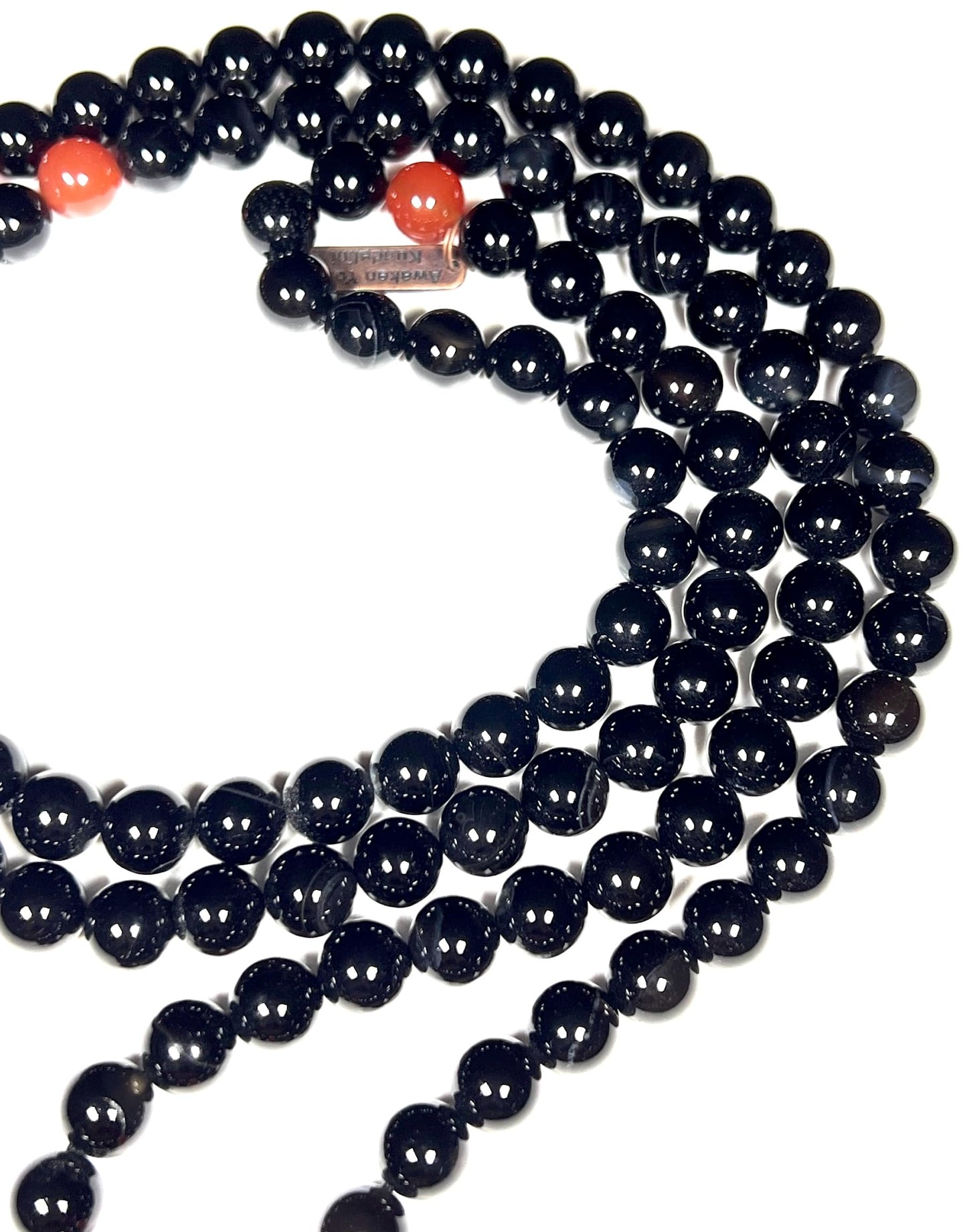 Complete Tourmaline Carnelian Mala Necklace 108 Beads Handmade USA