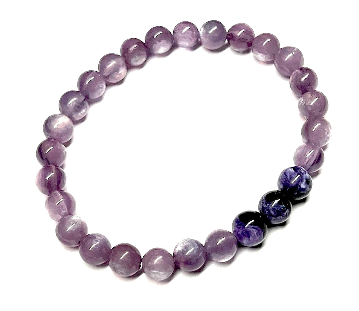 AAAAA Grade 8mm Lepidolite and Charoite Stretch Bracelet – Birthstone for October (Libra) & November (Scorpio) – Third Eye & Crown Chakra Jewelry