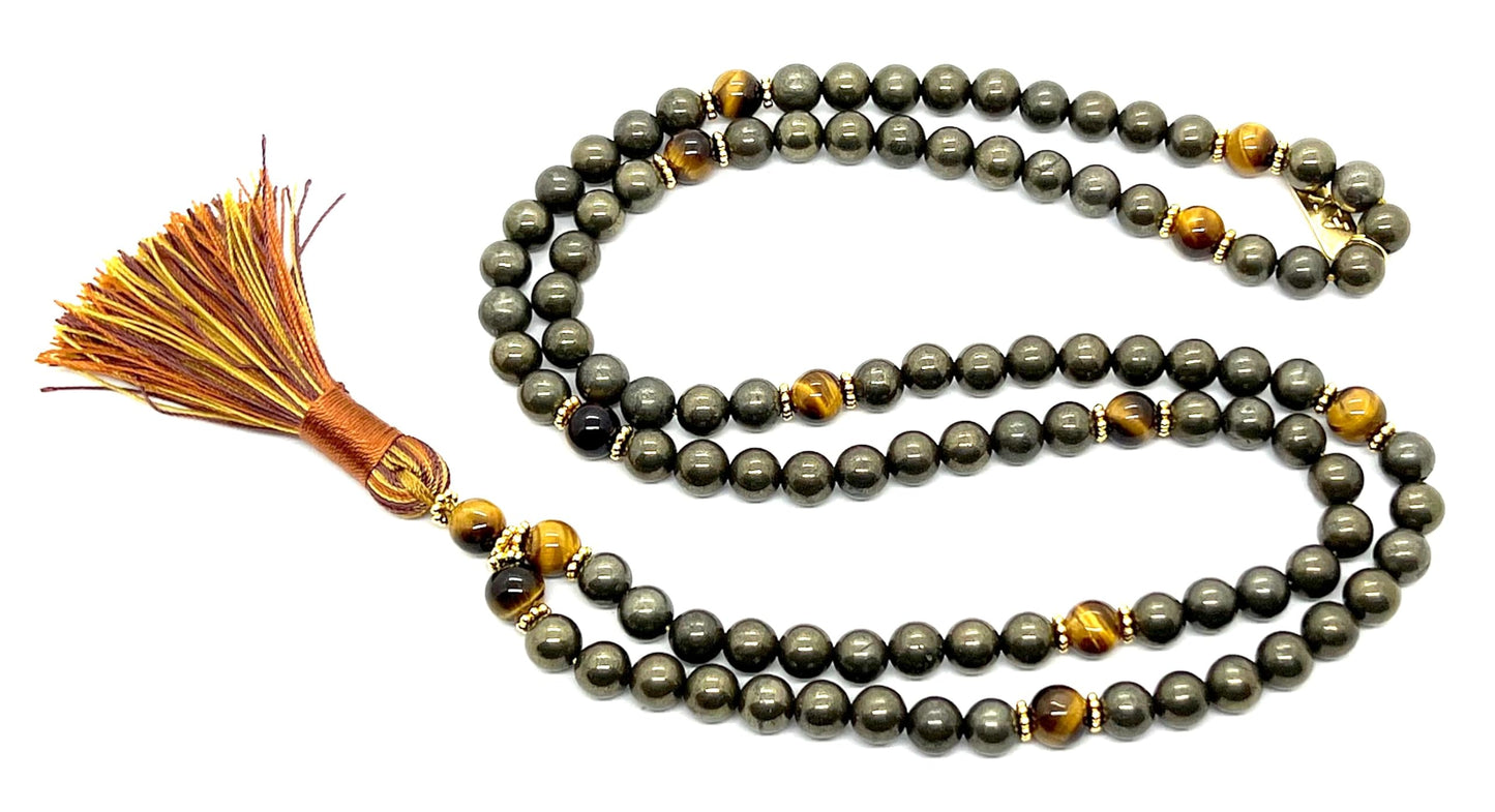 Manipura - Pyrite & Tiger’s Eye Mala Necklace – Solar Plexus & Sacral Chakra