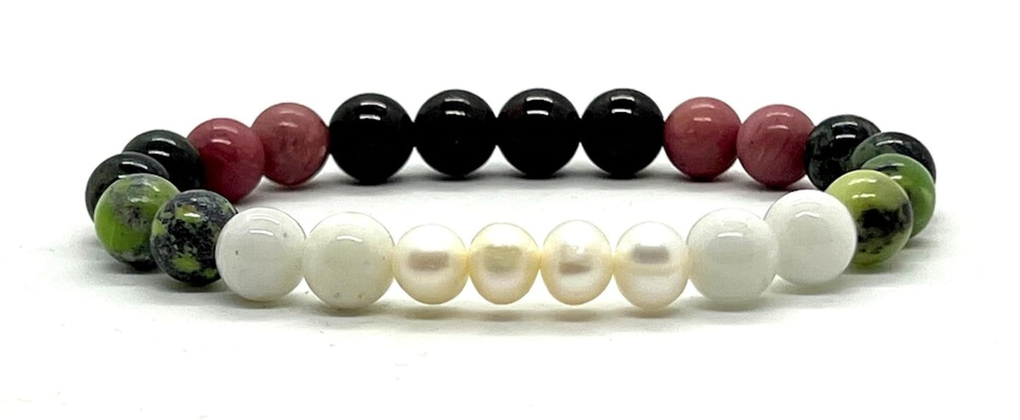 Cancer Birthstone Bracelet - Embrace Harmony & Emotional Balance - Multi-Chakra Alignment - Wrist Size 7.5 Inches