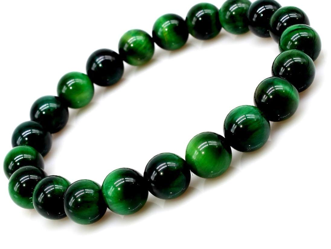 Handmade Gem Awake Your Kundalini || Semi Precious Gemstone || Round Beads Stretch Bracelet || 7" Unisex Bracelet (Green Tiger Eye)