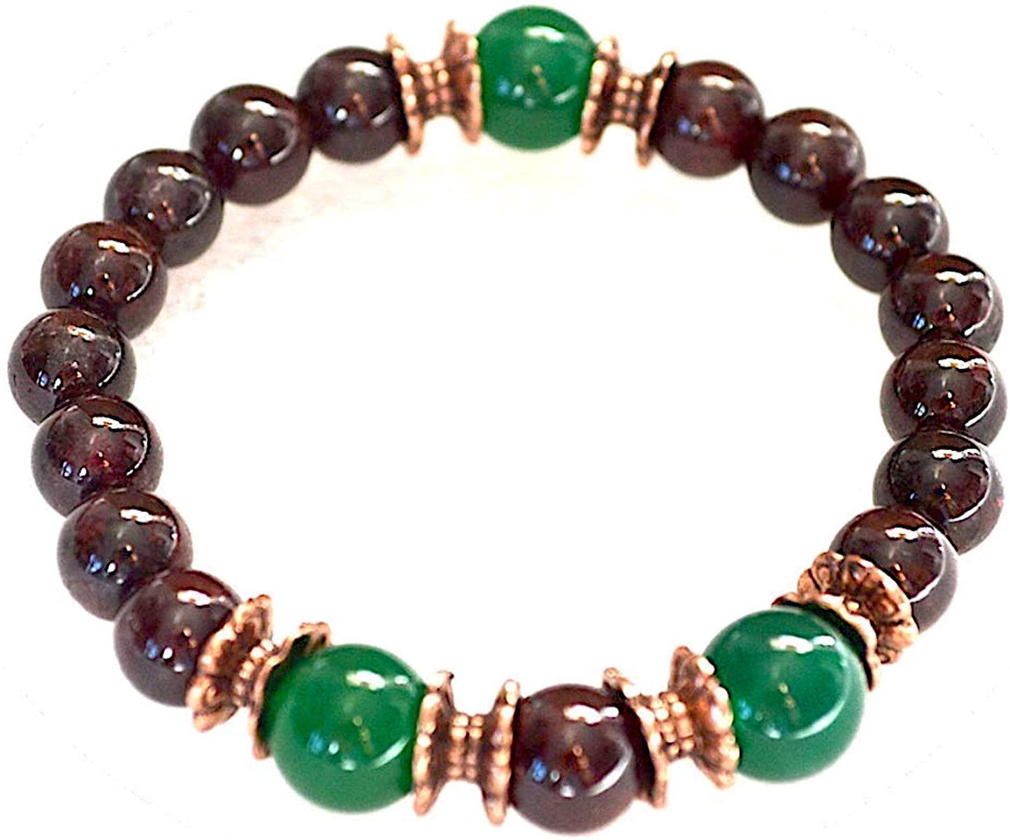 Ignite Passion & Abundance: Garnet & Green Jade Stretch Bracelet (8mm Beads) - Capricorn & Aquarius Birthstone & Root & Sacral Chakra Harmony
