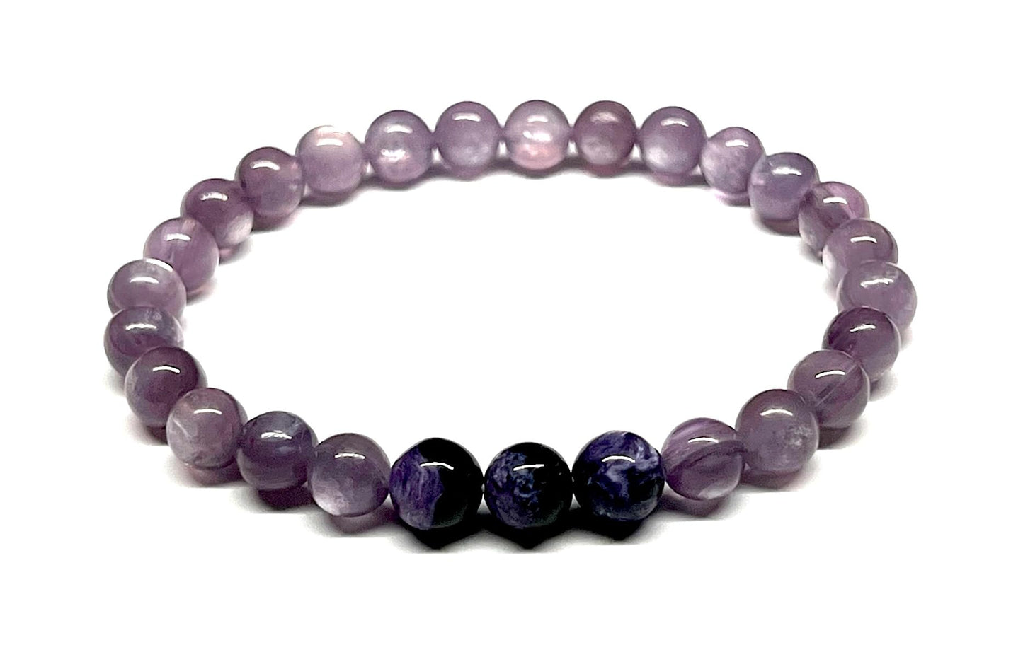 AAAAA Grade 8mm Lepidolite and Charoite Stretch Bracelet – Birthstone for October (Libra) & November (Scorpio) – Third Eye & Crown Chakra Jewelry