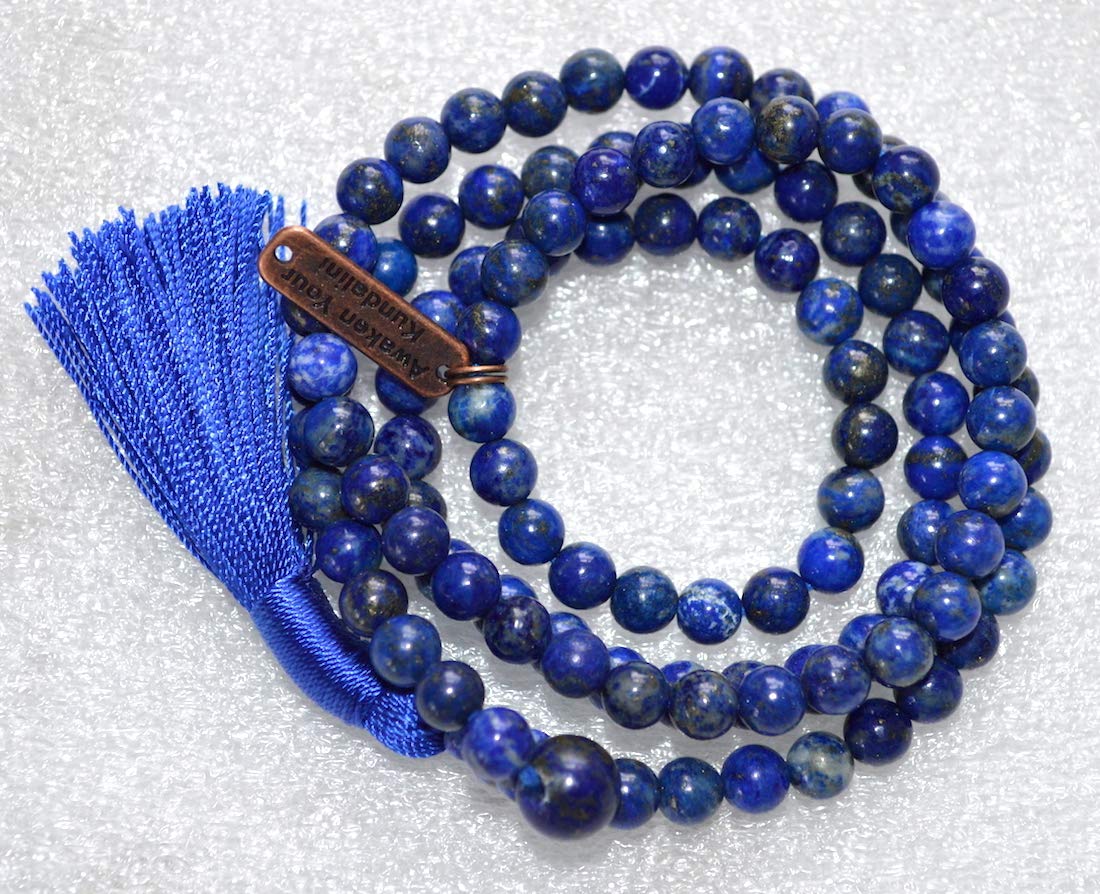 Deepen Inner Wisdom - Handmade Lapis Lazuli Mala Necklace (8mm 108 Beads) - Virgo & Sagittarius Birthstone & Third Eye Chakra Balance