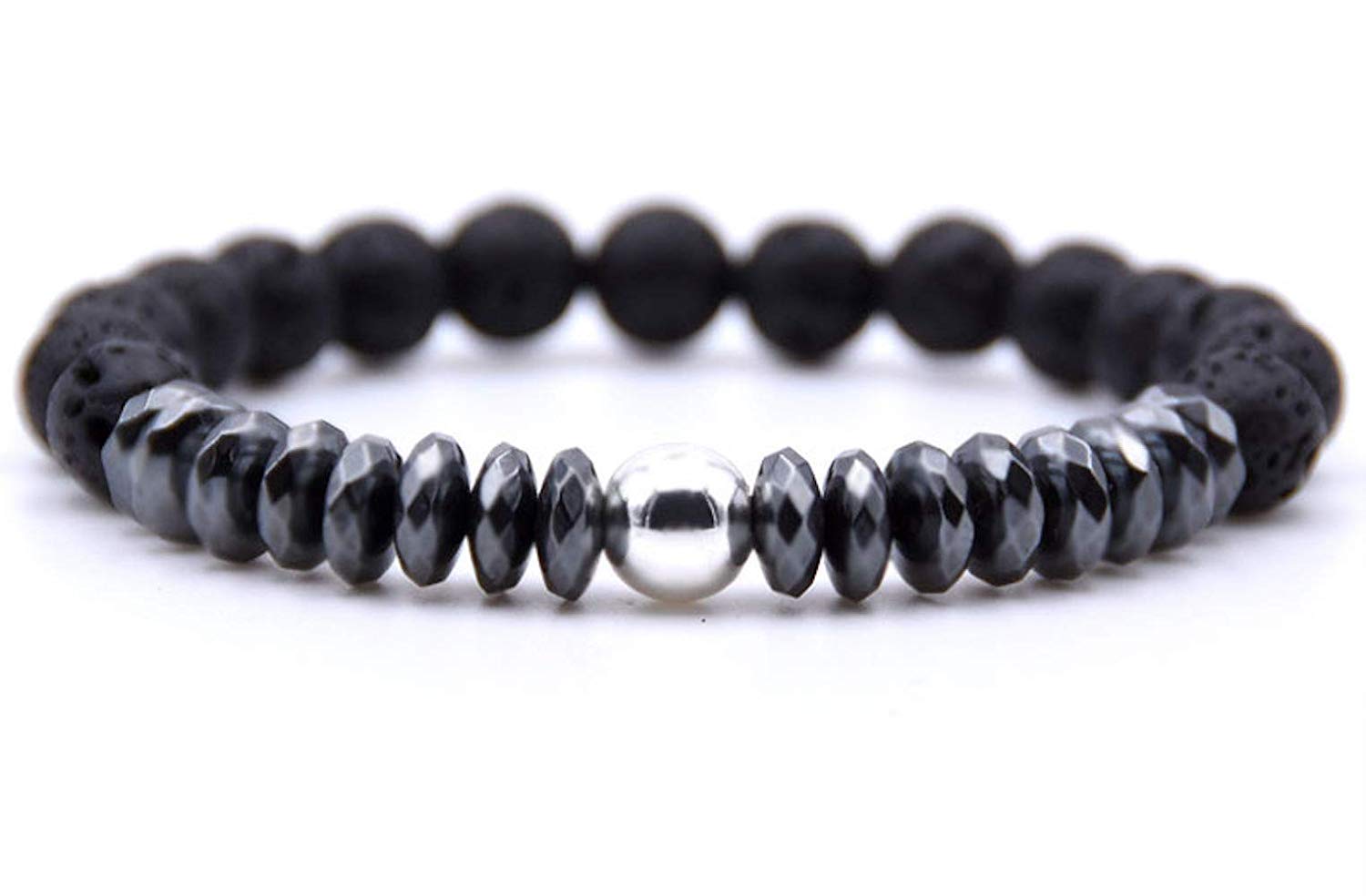 VULCAN Hematite Lava Mala Necklace 108 Beads Hand-Knotted 8mm Natural Stone Root Chakra Courage Grounding Aromatherapy Magnetic Protection Handmade USA AYK Collection Spiritual Healing Jewelry