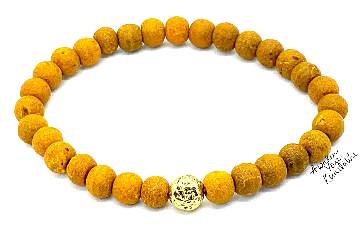 Haldi (Turmeric) & Lava Rock Beads Stretch Bracelet – 8mm – Solar Plexus Chakra & Leo Birthstone – Meditation Jewelry
