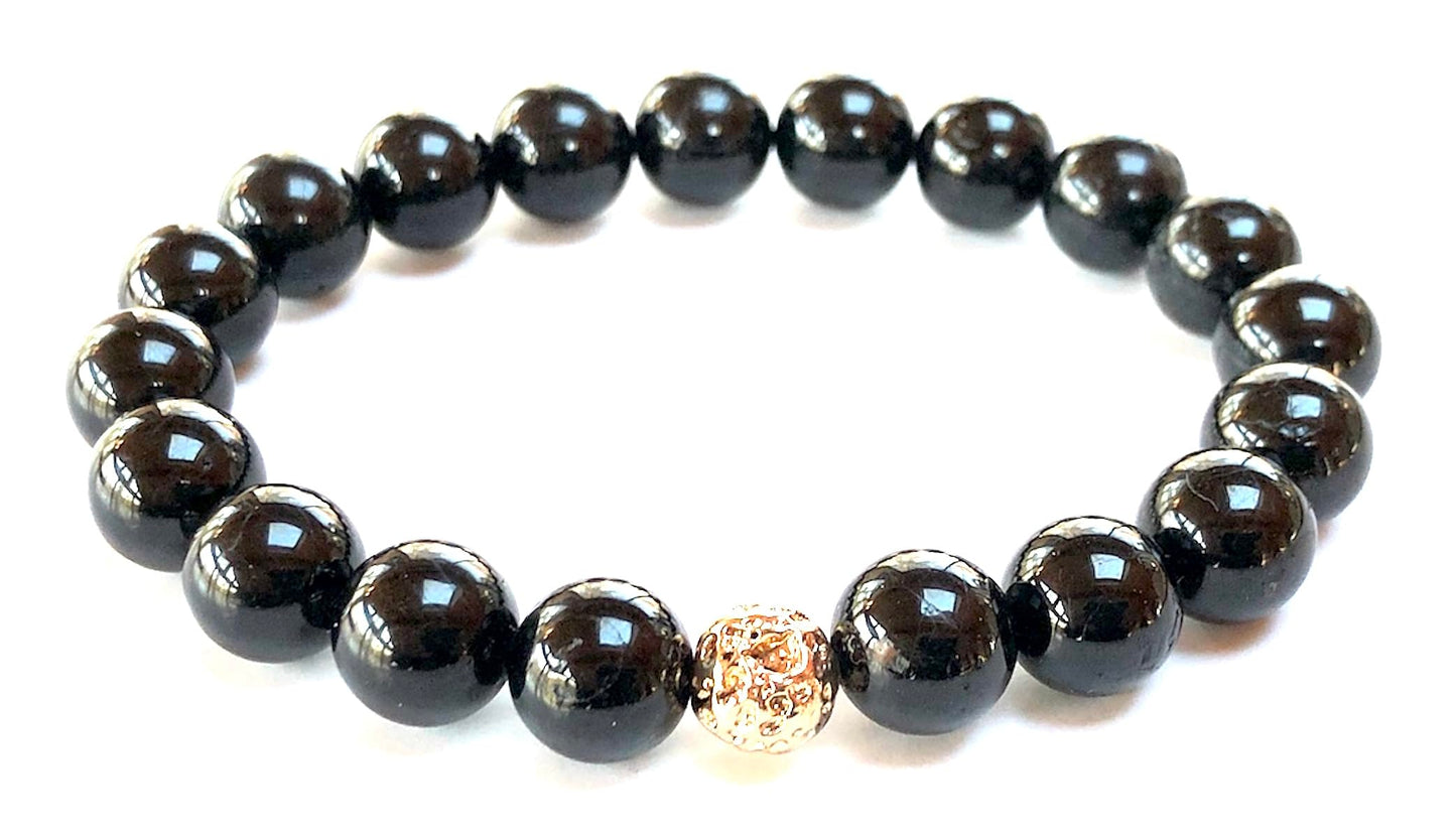 VESTA Black Tourmaline & Lava Bead Stretch Bracelet | Grounding, Protection & Spiritual Power | Root Chakra | Unisex Energy Bracelet | Handmade in USA