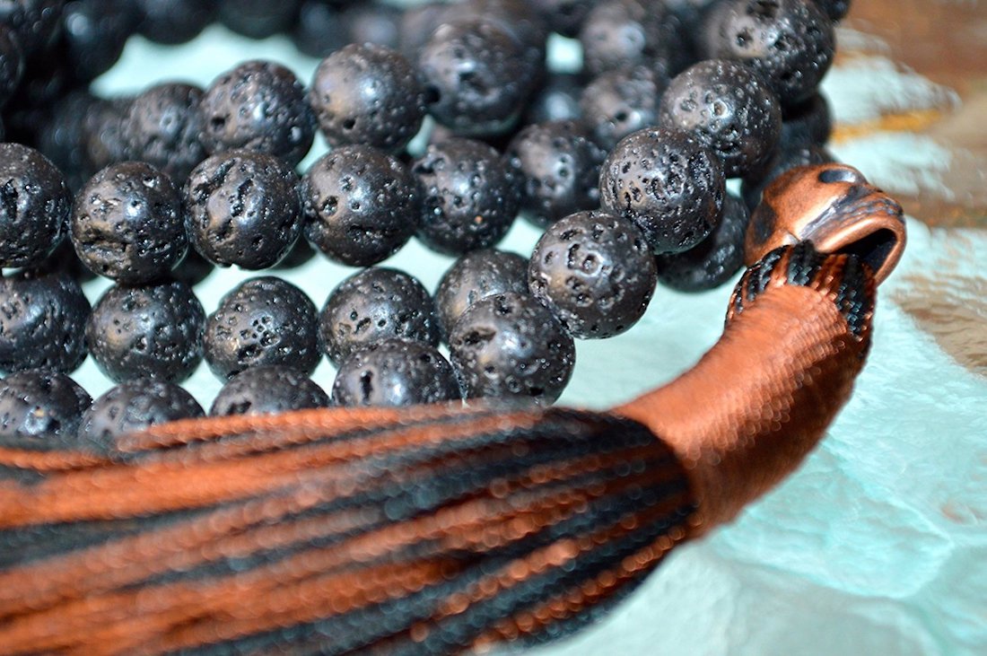 Premium Natural Lava Stone Mala 108 Beads Copper Skull Guru Bead VULCAN Collection Root Chakra Activation Volcanic Energy Spiritual Warrior Handmade USA Awaken Your Kundalini