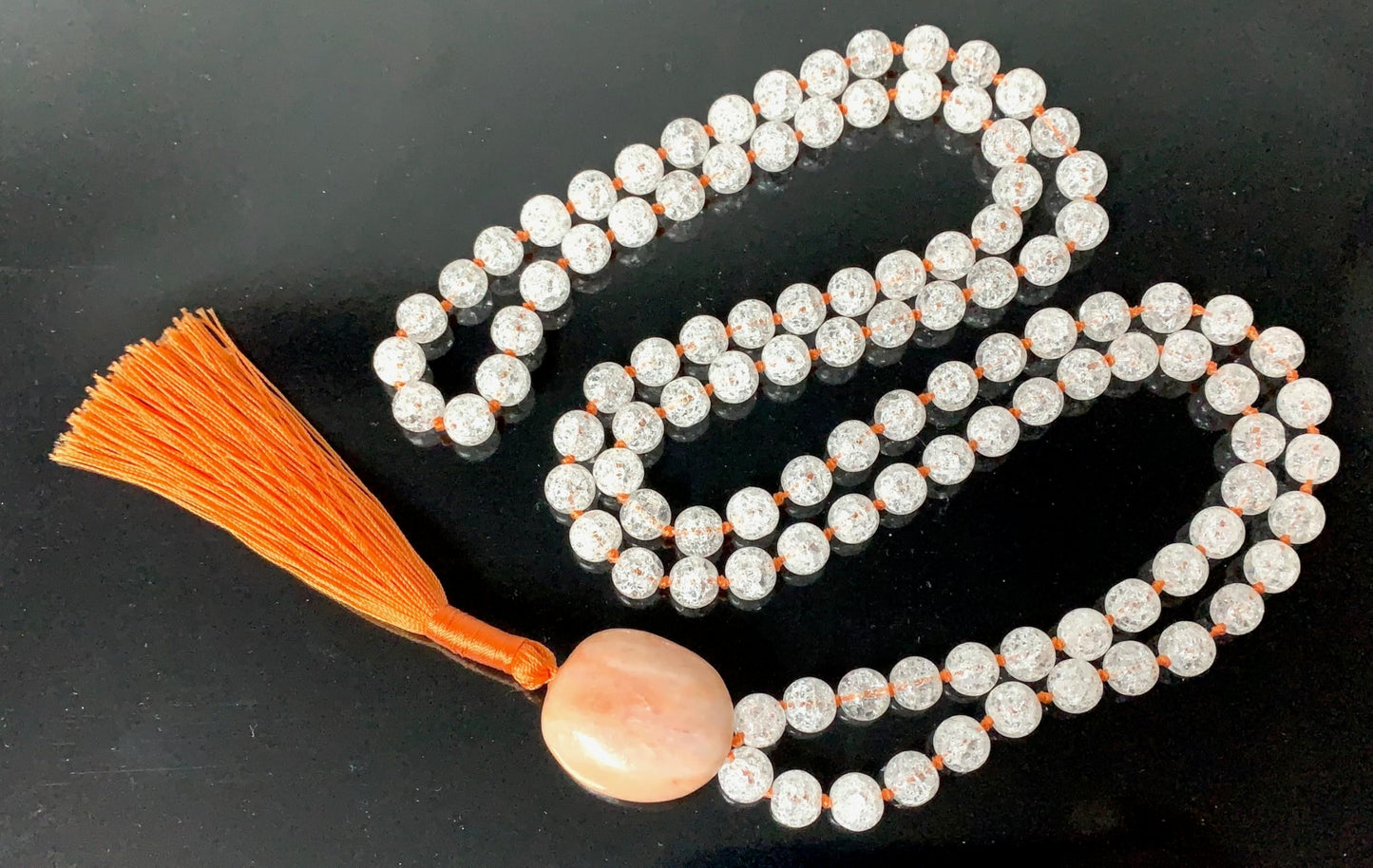 Hand Knotted Crackled Crystal Quartz Mala Necklace with