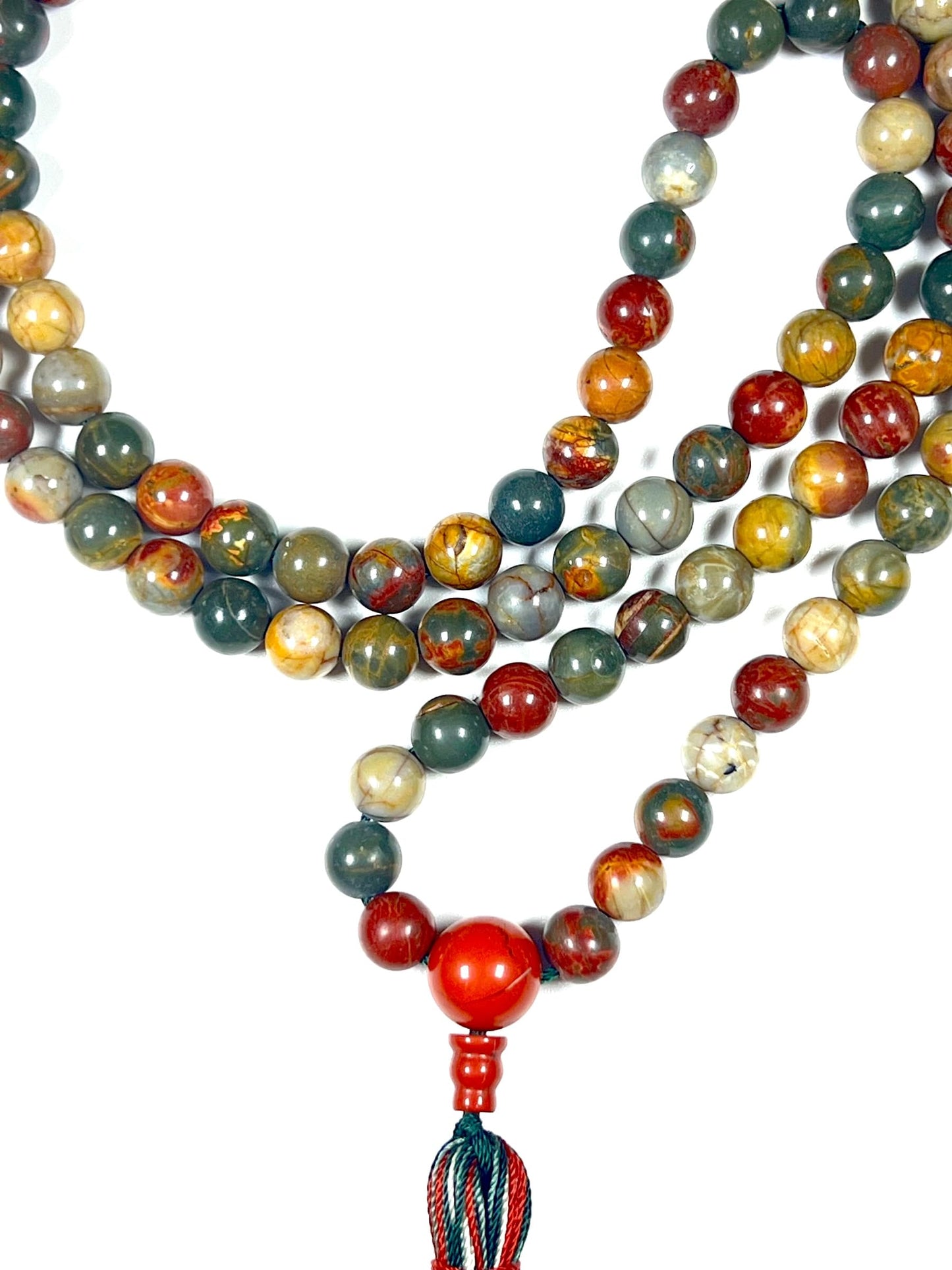 Natural Rhyolite Mala Beads Necklace - AAA Grade 8mm, 108 Beads – Sacred Meditation & Yoga Prayer Beads – Taurus Birthstone & Heart Chakra Energy Beads