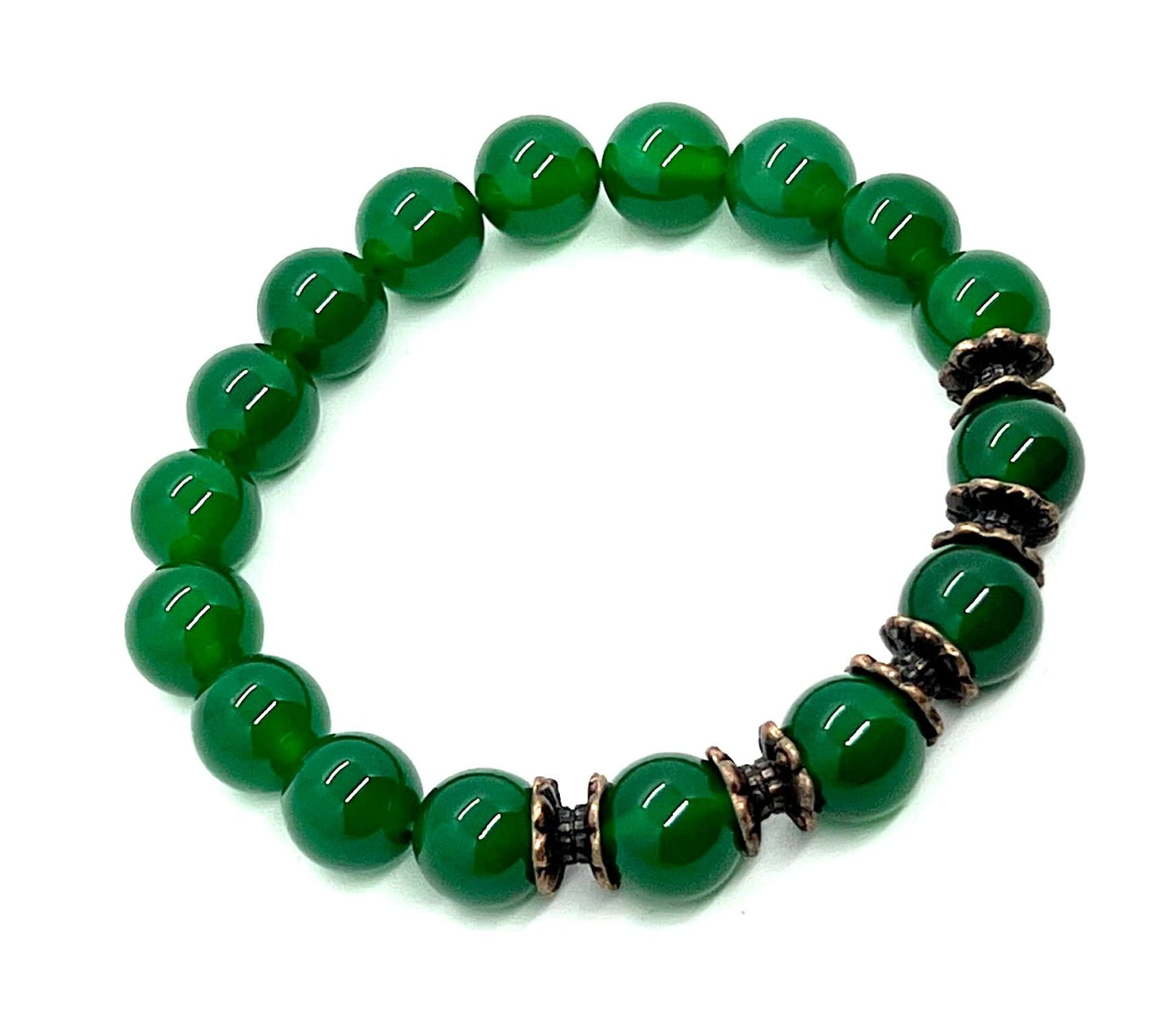 Green Agate (Onyx) Stretch Bracelet, 10mm Beads, Virgo Birthstone, Root and Sacral Chakra Harmony, Find Balance and Grounding