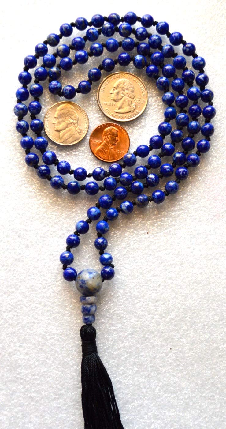 Hand Knotted 6mm Lapis Lazuli Mala Beads Necklace | Third Eye & Throat Chakra Healing | Intuition & Communication Boost