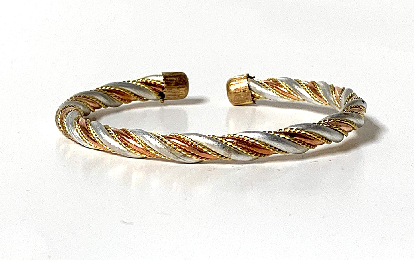 Awaken Your Kundalini Copper Ashtadhatu (mix of 8 metals) bracelet - 3 twisted bands in Gold Silver Copper Polish - Bracelet for Arthritis Golf Sport Aches & Pains (STYLE 2 (Thickness 6 mm))