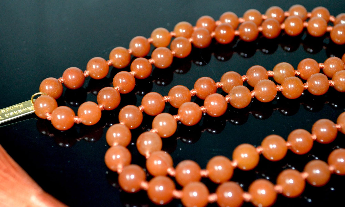 Hand-Knotted Orange Jade Beads Mala Necklace, 8mm 108 Beads – Virgo & Libra Birthstone, Sacral Chakra Necklace