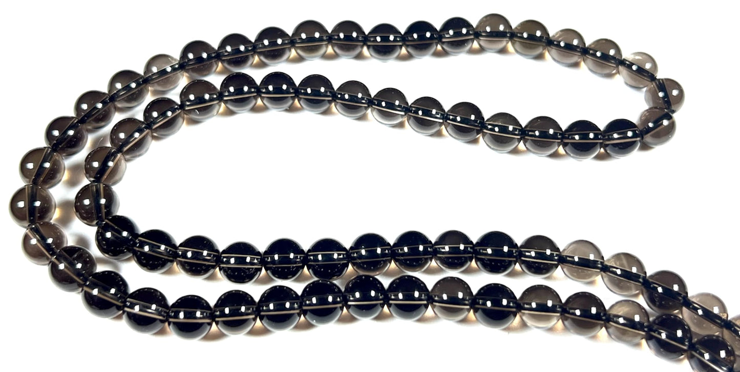 Handmade Smoky Quartz Mala Beads Necklace | 6mm & 8mm 108 Beads | Hand-Knotted Spiritual Energy Beads | Capricorn Birthstone & Root Chakra Connection