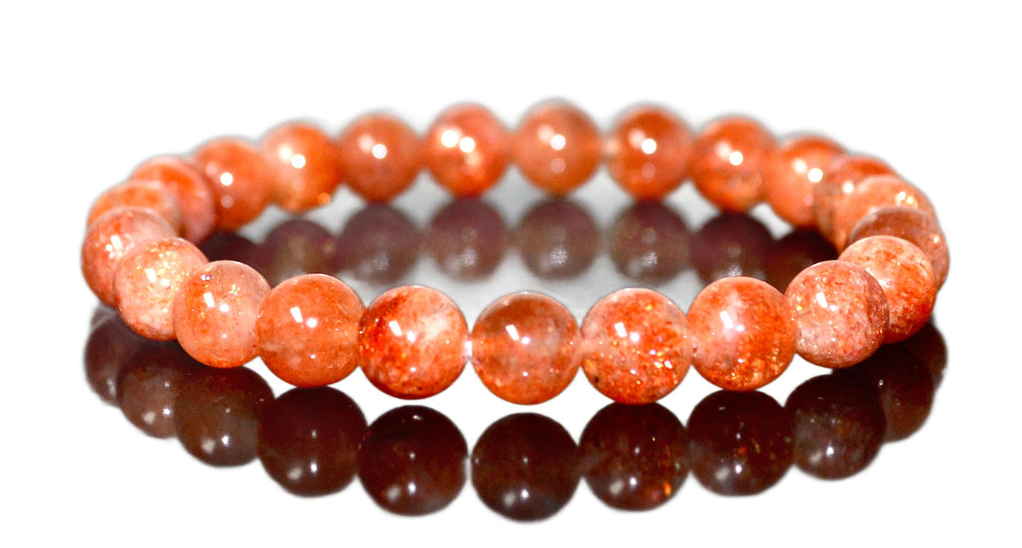 Handmade AAA Grade Sunstone Stretch Bracelet - Birthstone for Leo - July-August Sun Sign - Solar Plexus Chakra - Astrological Sign Leo
