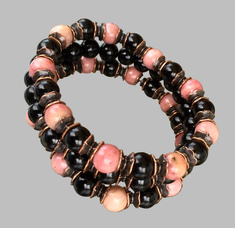 Black Tourmaline & Rhodonite Set of 3 Bracelets | VESTA Collection