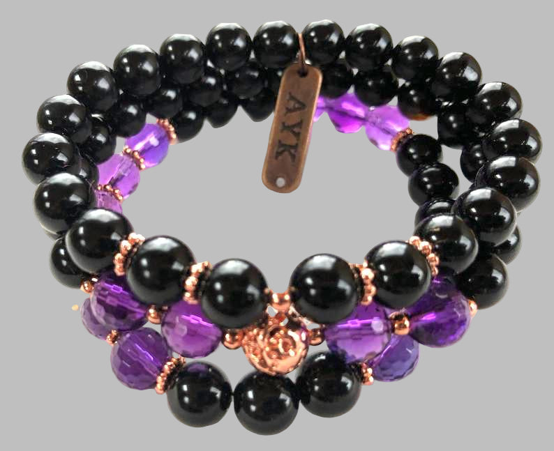 Amethyst & Black Tourmaline Set of 3 Bracelets | VESTA & SOMA Collection