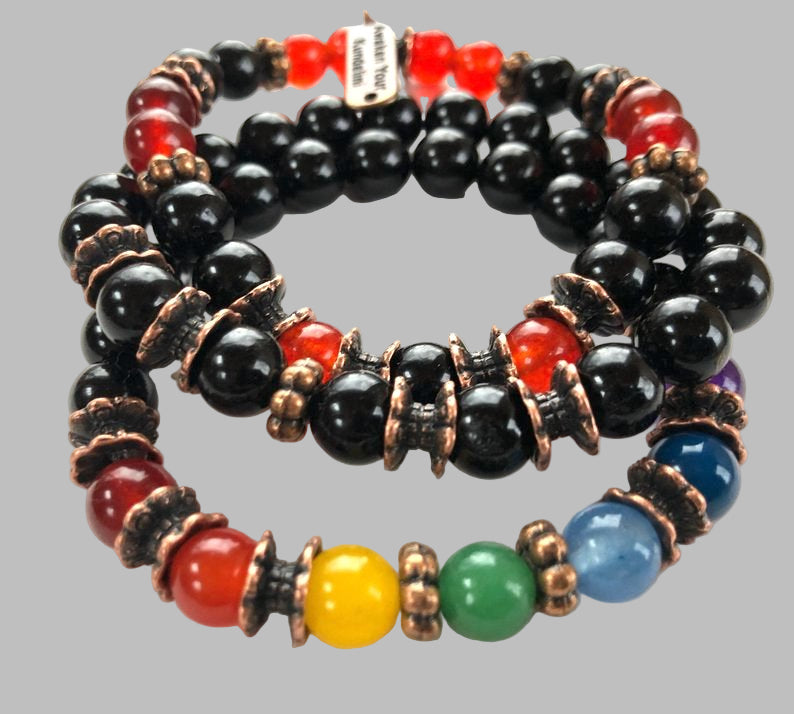 7 Chakra & Black Tourmaline Set of 3 Bracelets | VESTA Collection