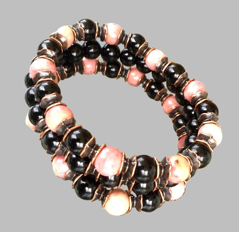 Black Tourmaline & Rhodonite Set of 3 Bracelets | VESTA Collection
