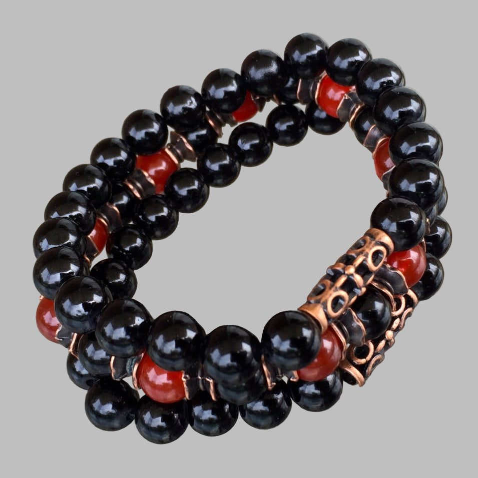 Black Tourmaline & Carnelian Set of 3 Bracelets | VESTA Collection