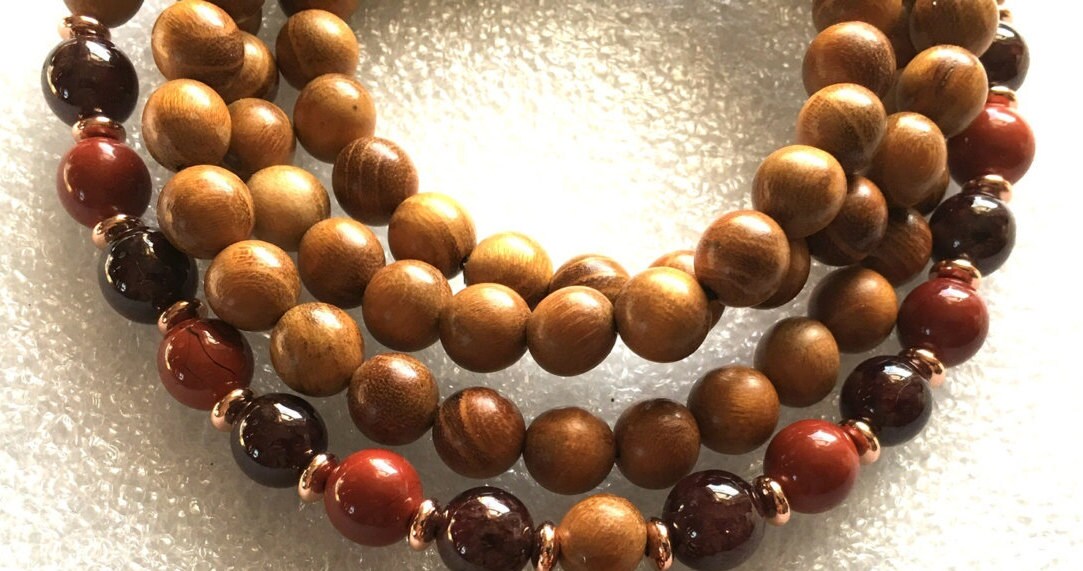 Sacral Chakra Healing Mala , Awakening Sacral Chakra Jewelry, 108 Sacral Chakra Wrap Mala Beads, 108 Wooden Wrap Mala Beads Necklace