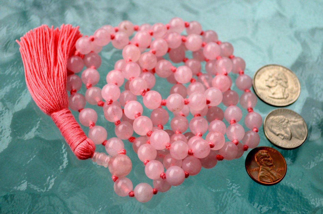 Rose Quartz Mala Necklace | 108 Beads Hand-Knotted | ARUNA Collection