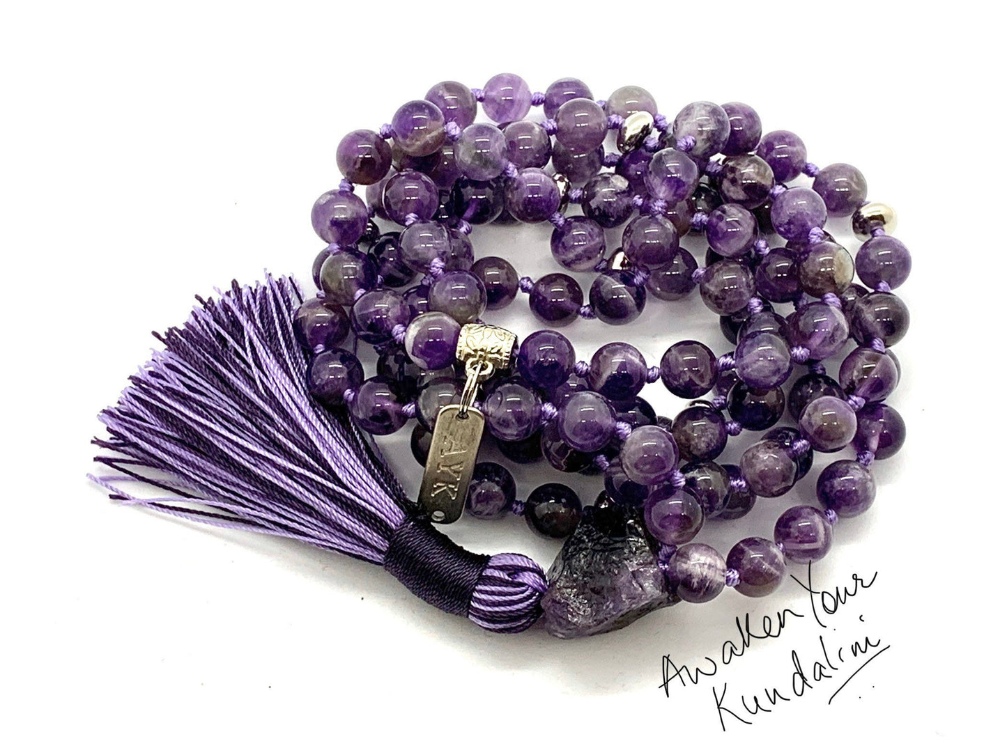 Chevron Amethyst Mala Necklace | 108 Beads | Crown Chakra | SOMA Collection