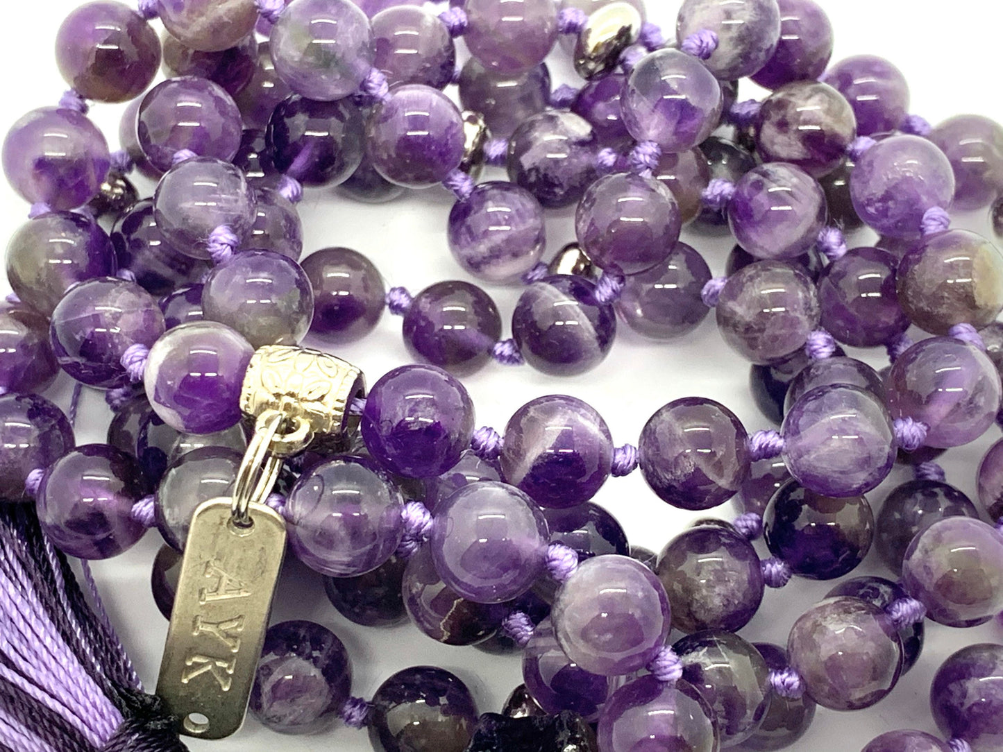 Chevron Amethyst Mala Necklace | 108 Beads | Crown Chakra | SOMA Collection