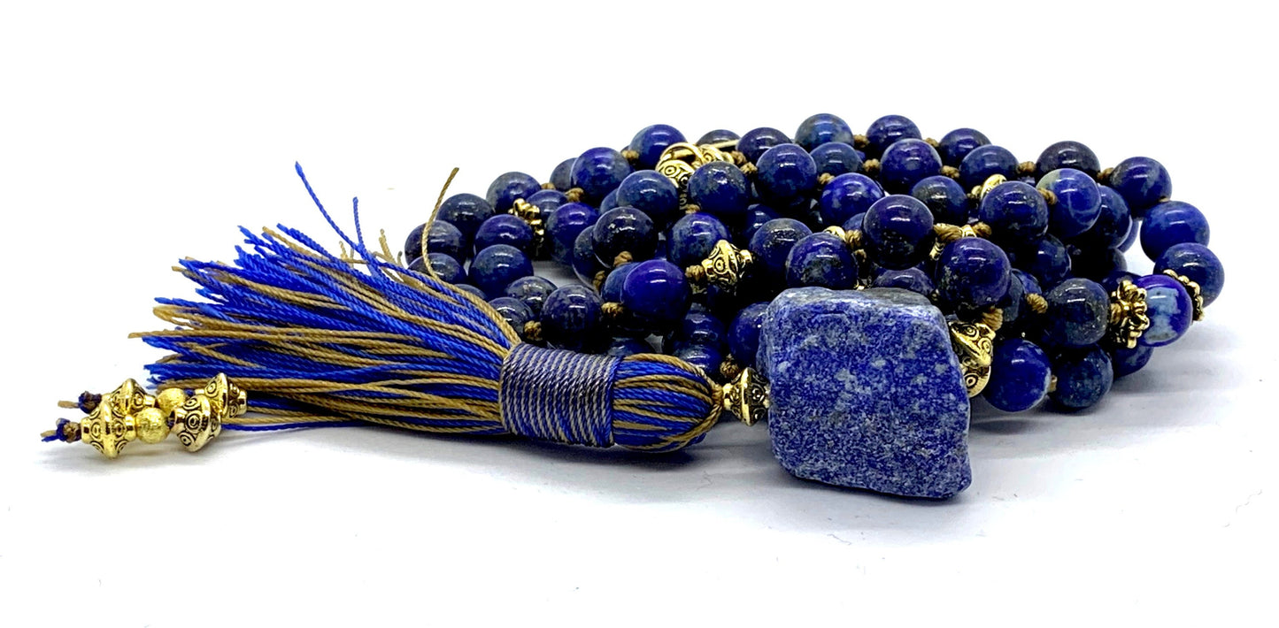 Lapis Lazuli Mala Beads Necklace | 108 Beads | Third Eye Chakra | AJNA Collection