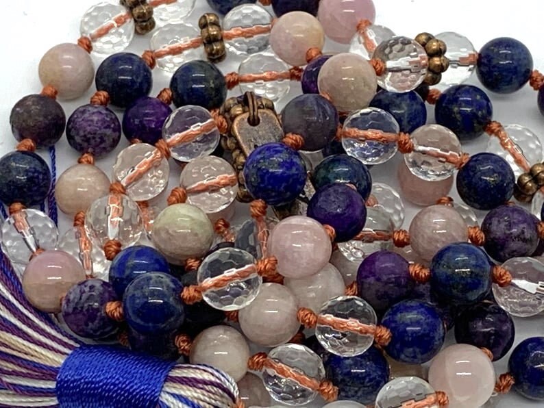 Blue Lapis Lazuli, Quartz, Charoite & Kunzite Mala Necklace | SATYA & SAPHTIKA Collection