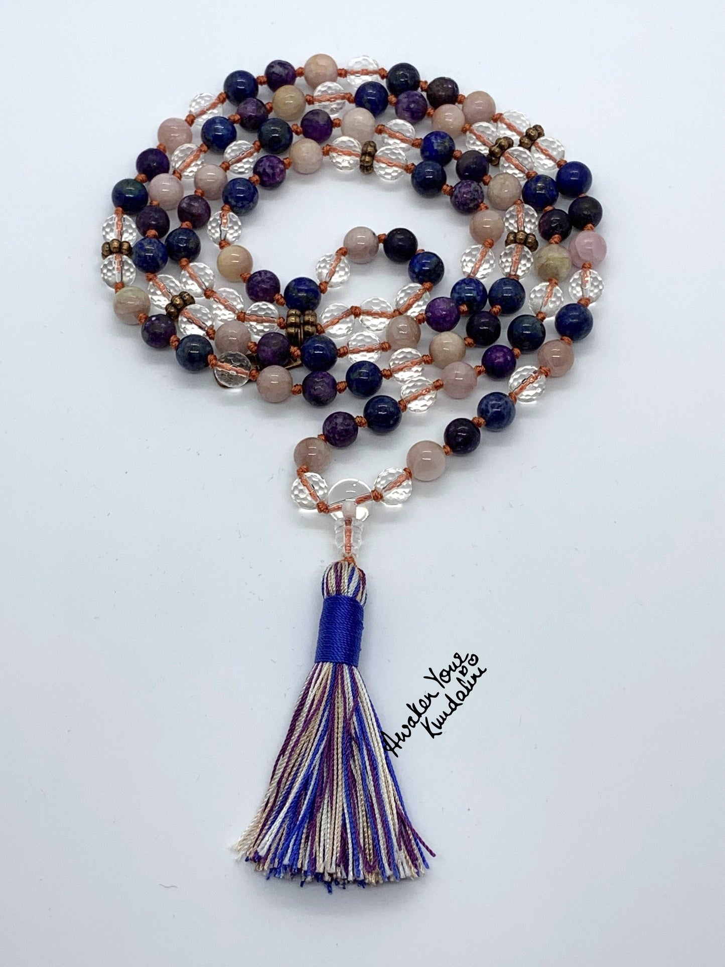 Blue Lapis Lazuli, Quartz, Charoite & Kunzite Mala Necklace | SATYA & SAPHTIKA Collection
