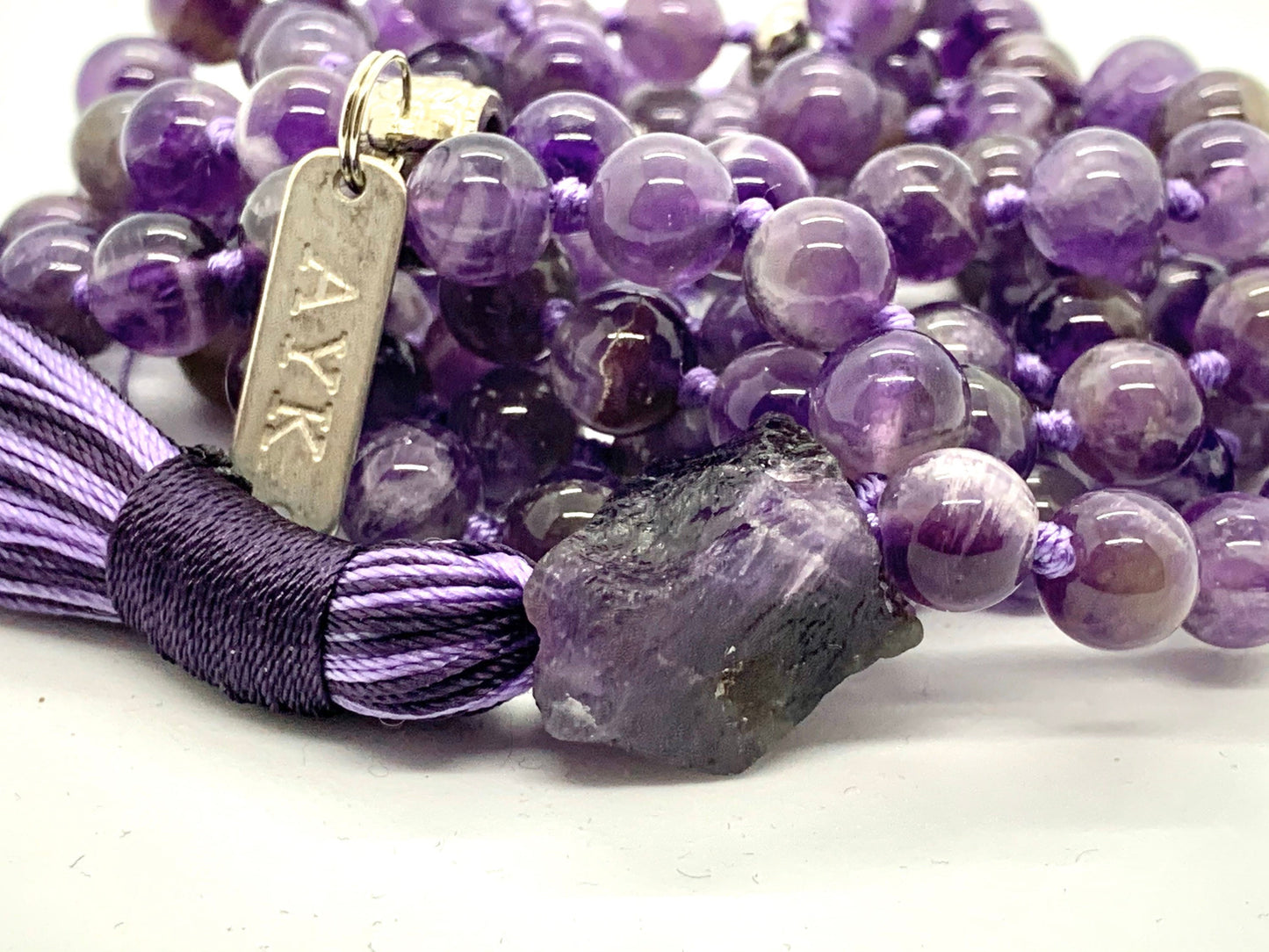 Chevron Amethyst Mala Necklace | 108 Beads | Crown Chakra | SOMA Collection