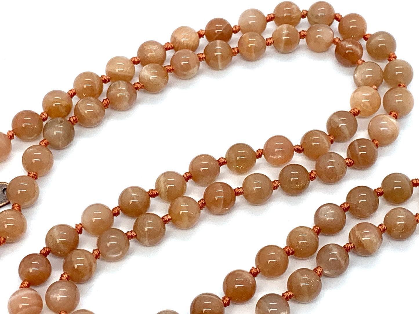 Hand Knotted Sunstone Mala Necklace – Confidence, Joy & Emotional Healing | Sacral Chakra | VESTA Collection