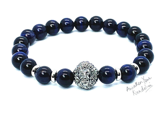 Lion bracelet for men Tiger Eye bracelet Silver lion jewelry Gemstone bracelet jewelry Stretch bracelet Leo bracelet Mens gift for boyfriend