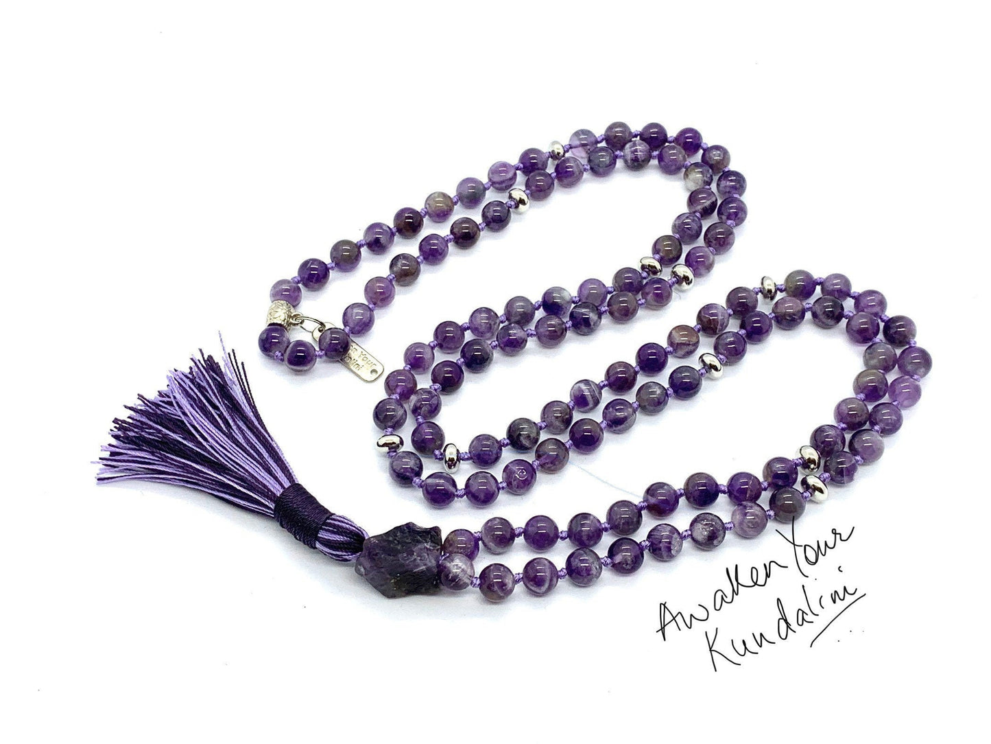 Chevron Amethyst Mala Necklace | 108 Beads | Crown Chakra | SOMA Collection