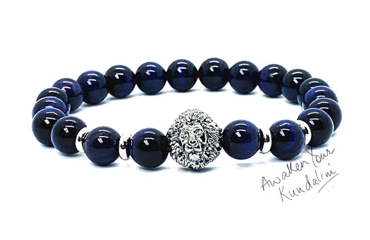 Lion bracelet for men Tiger Eye bracelet Silver lion jewelry Gemstone bracelet jewelry Stretch bracelet Leo bracelet Mens gift for boyfriend