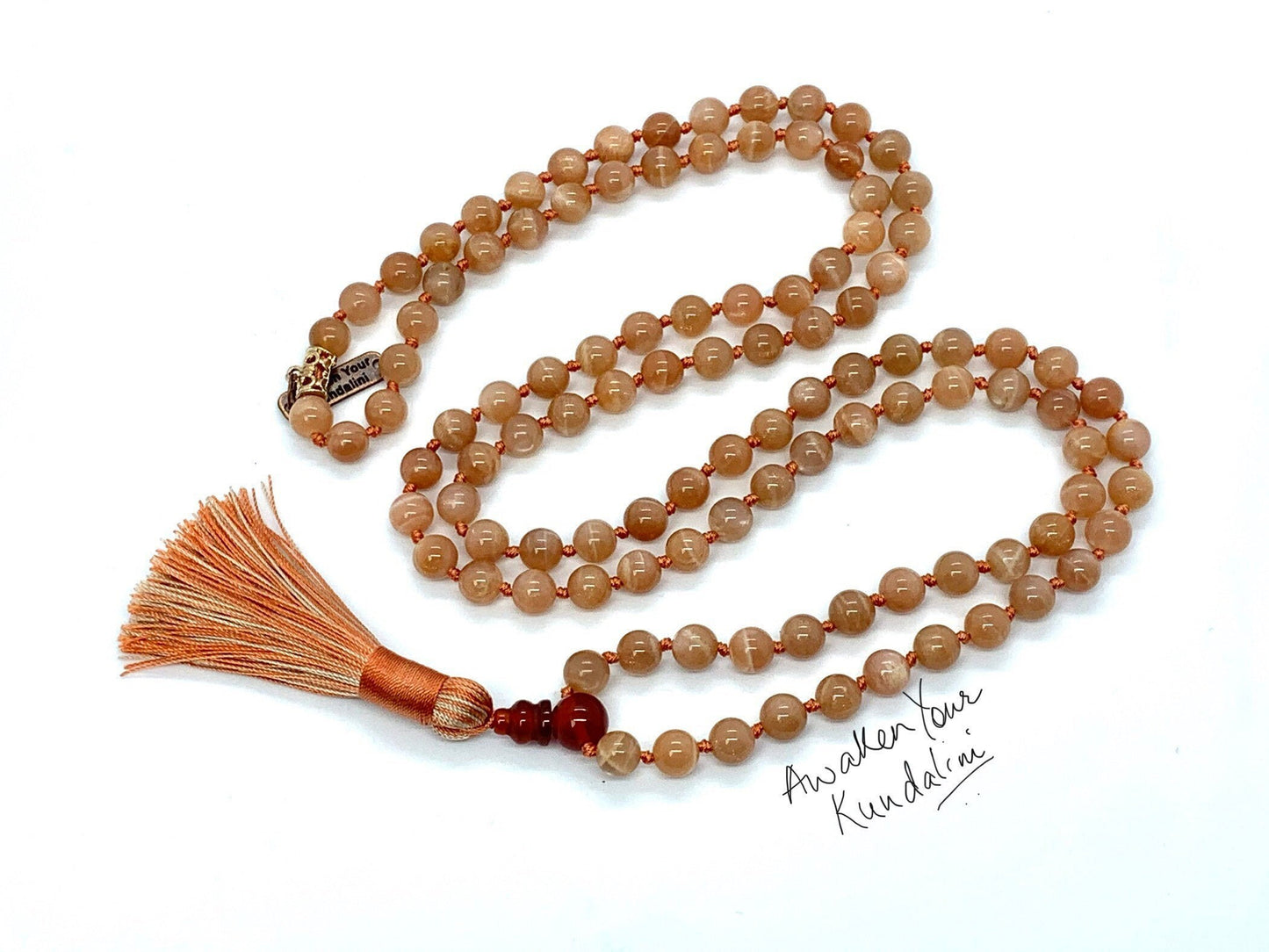 Hand Knotted Sunstone Mala Necklace – Confidence, Joy & Emotional Healing | Sacral Chakra | VESTA Collection