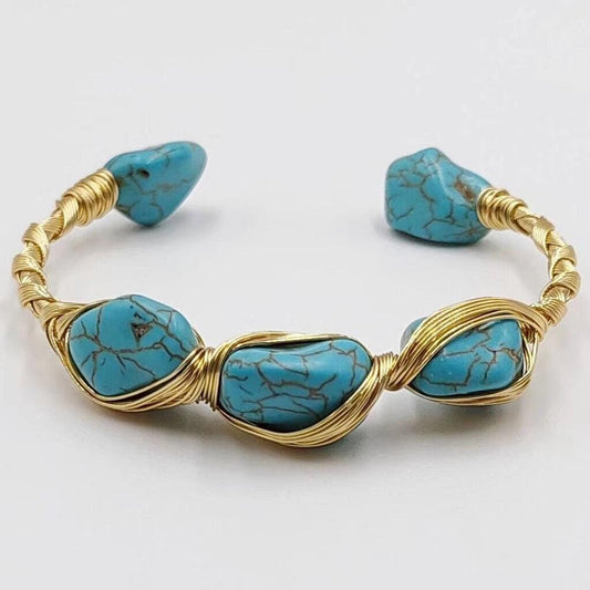 Gold Bangle Raw Turquoise Bracelet Cuff Turquoise Bracelet Adjustable Boho Raw Stone Cuff Raw Brass Mojave Turquoise Cuff Jewelry Gift Idea