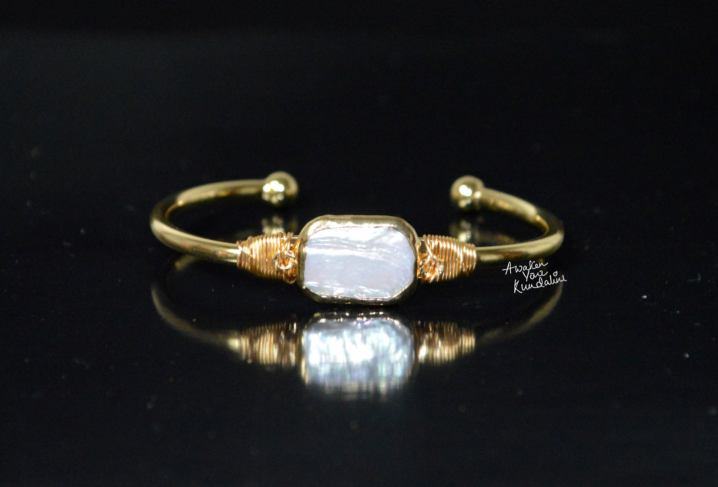 Mother of Pearl Cuff Bangle | Adjustable Gold Plated | LUMA Collection