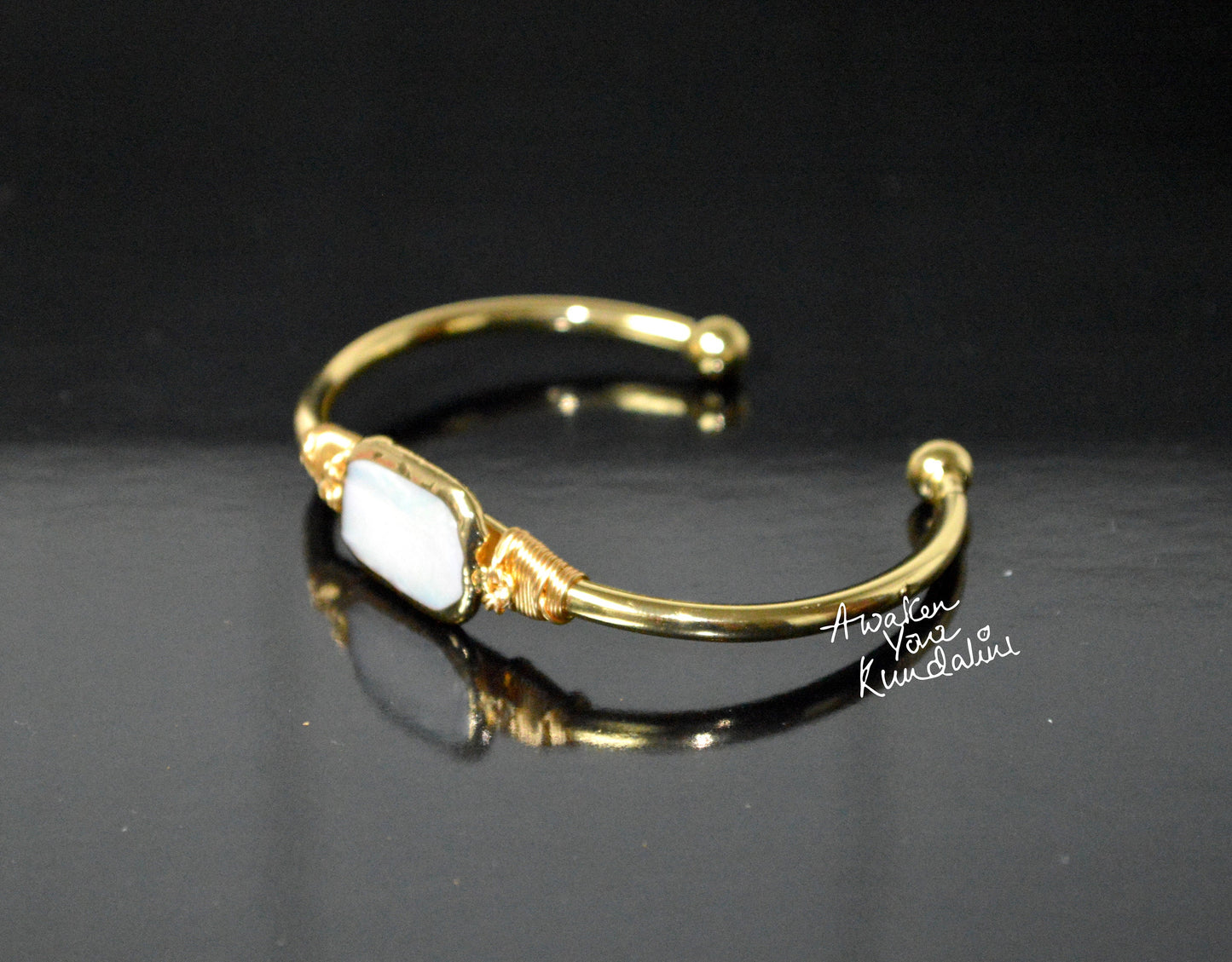 Mother of Pearl Cuff Bangle | Adjustable Gold Plated | LUMA Collection