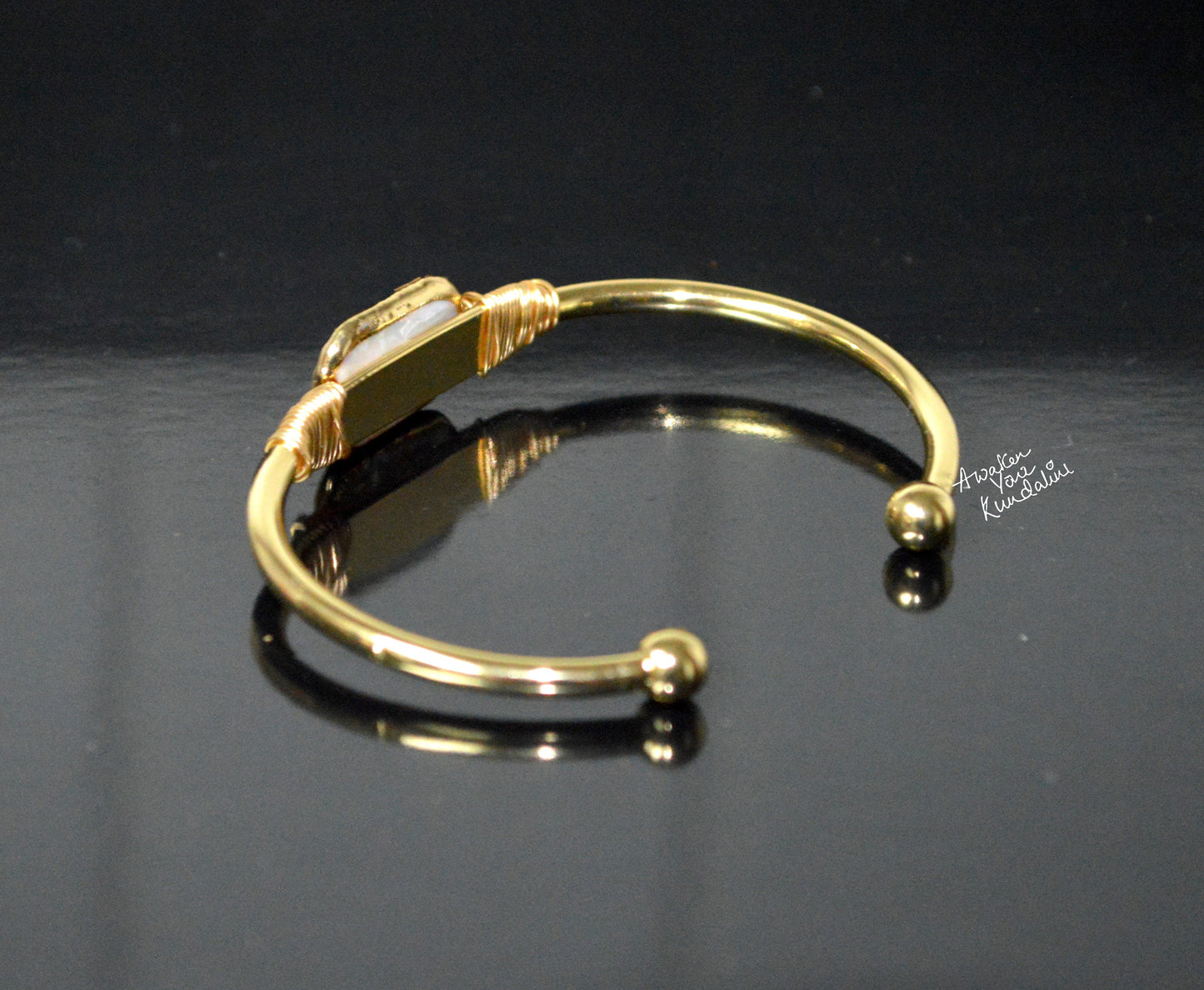 Mother of Pearl Cuff Bangle | Adjustable Gold Plated | LUMA Collection