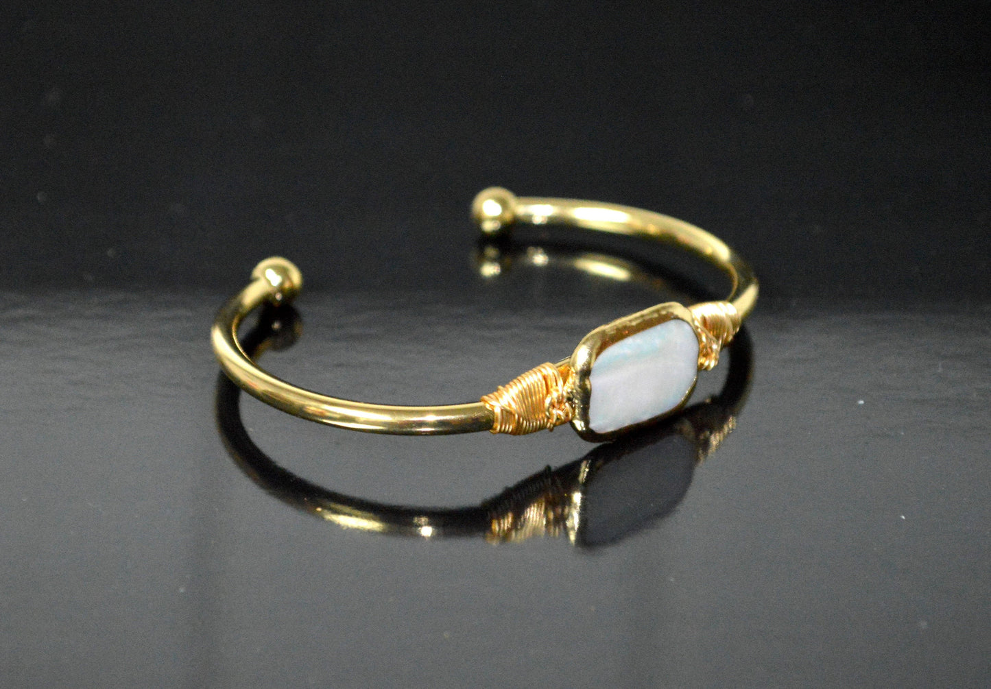Mother of Pearl Cuff Bangle | Adjustable Gold Plated | LUMA Collection